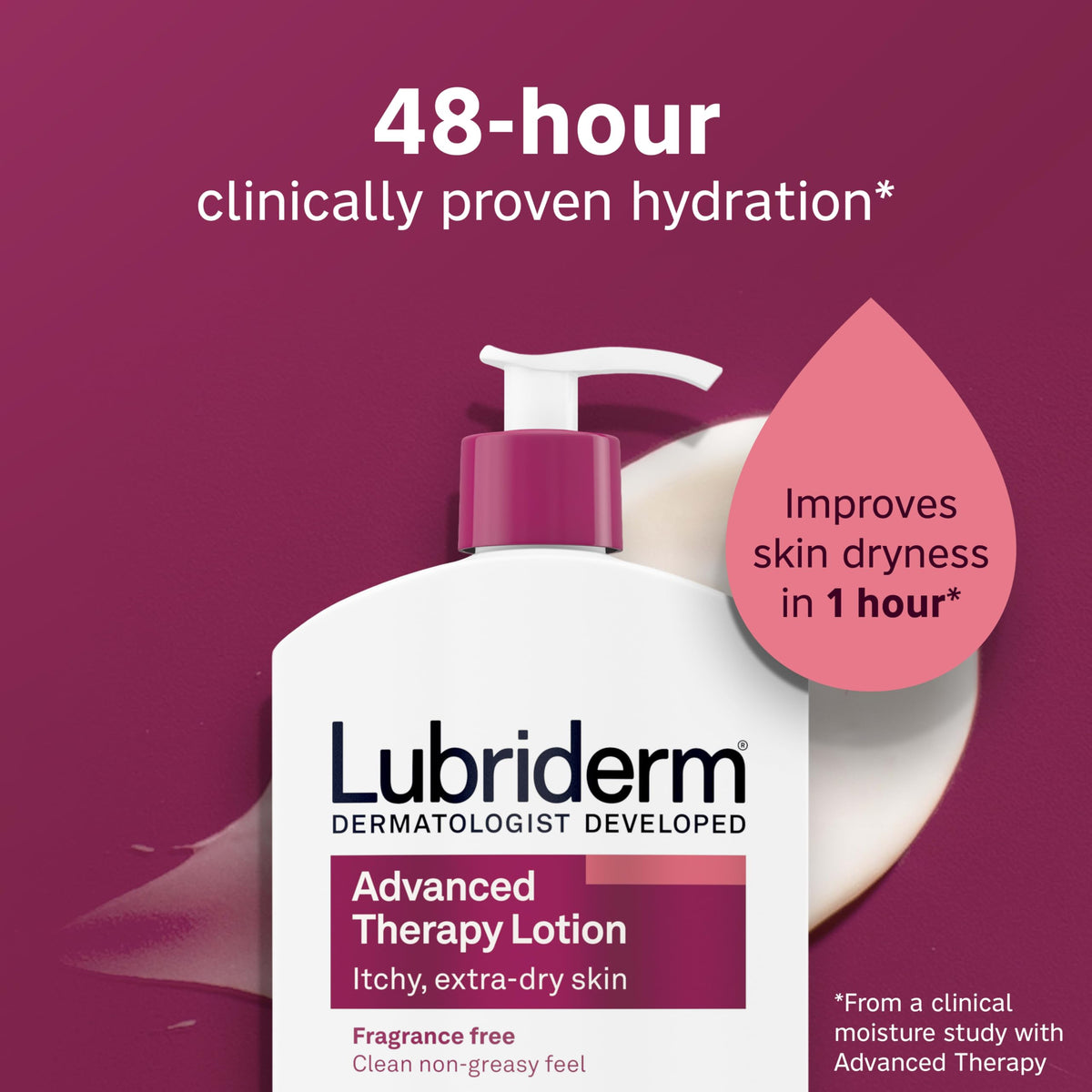 Lubriderm dispensing lotion from pump, fast-absorbing for dry skin