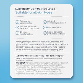 Lubriderm shea butter and glycerin close-up, brand emphasizing natural emollient and humectant benefits