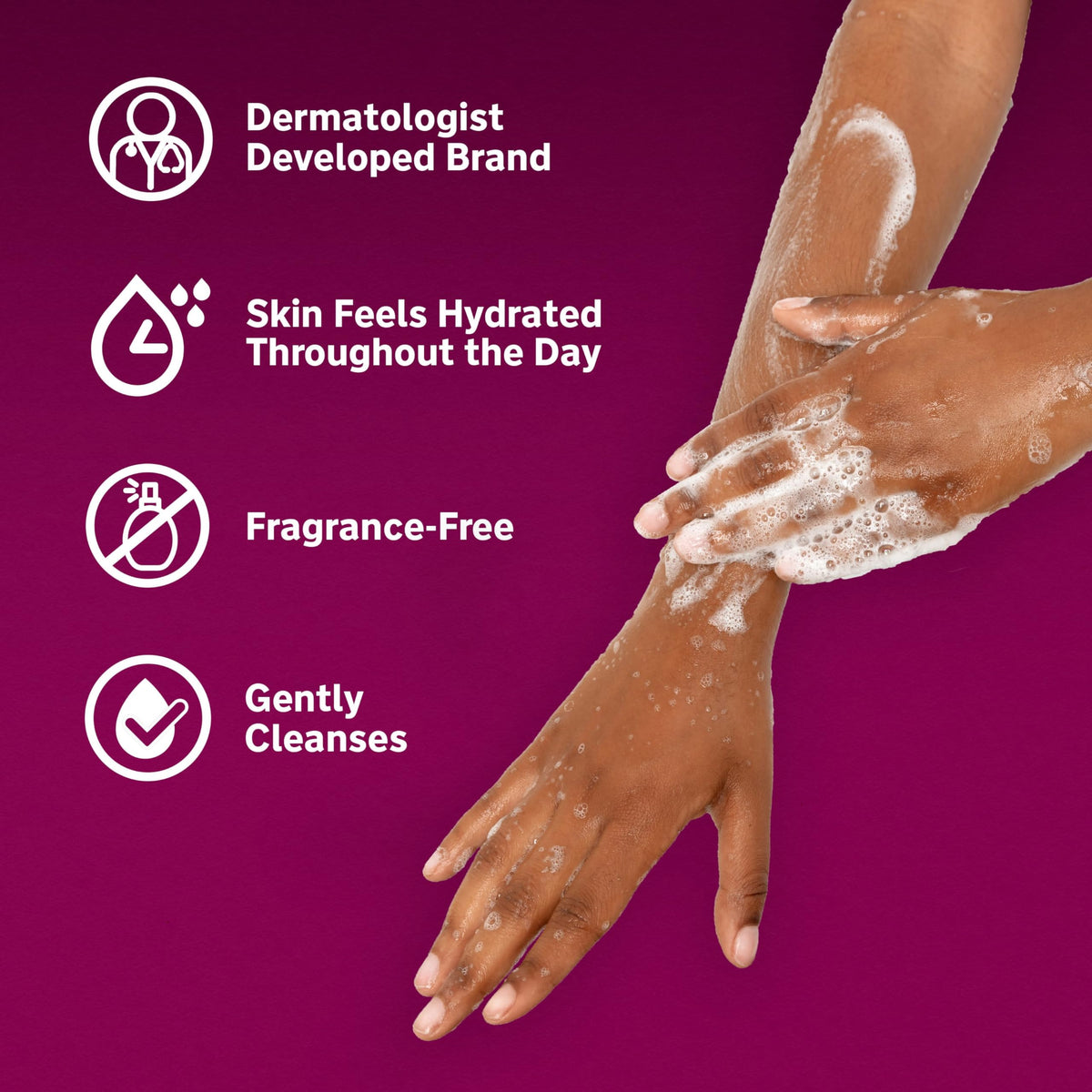 Hand holding Lubriderm bottle to show 16 fl oz usable size