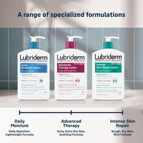 Lubriderm bottle in hand for size comparison and portable convenience