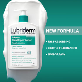 Lubriderm lotion texture close-up showing smooth non-greasy finish