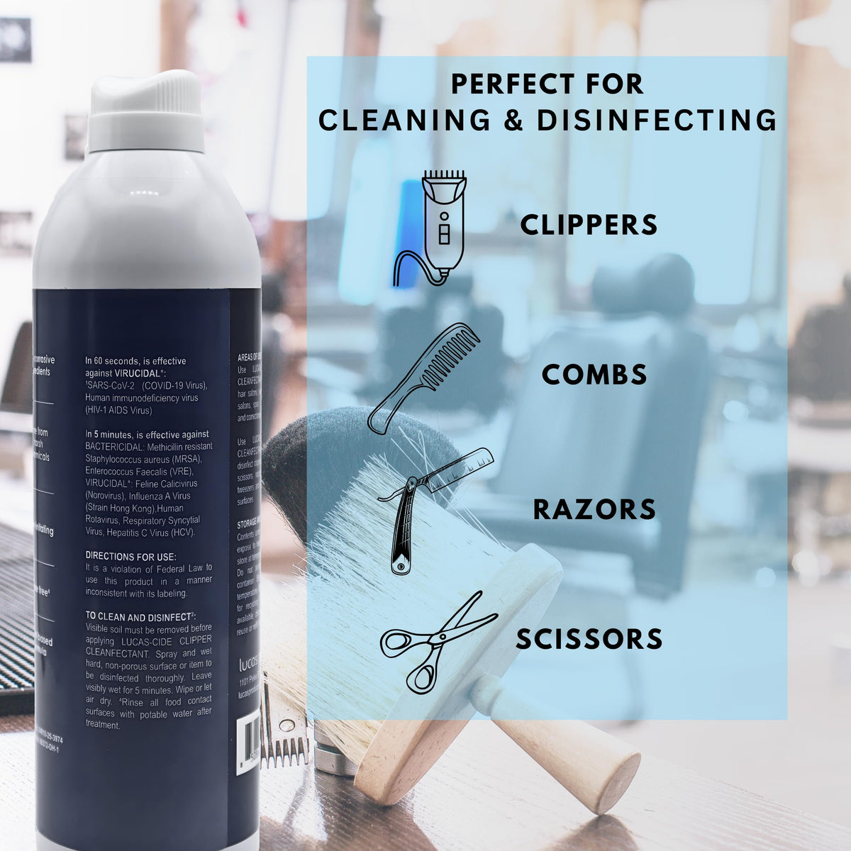 LUCAS-CIDE spray being applied to clipper blade for cleaning and cooling