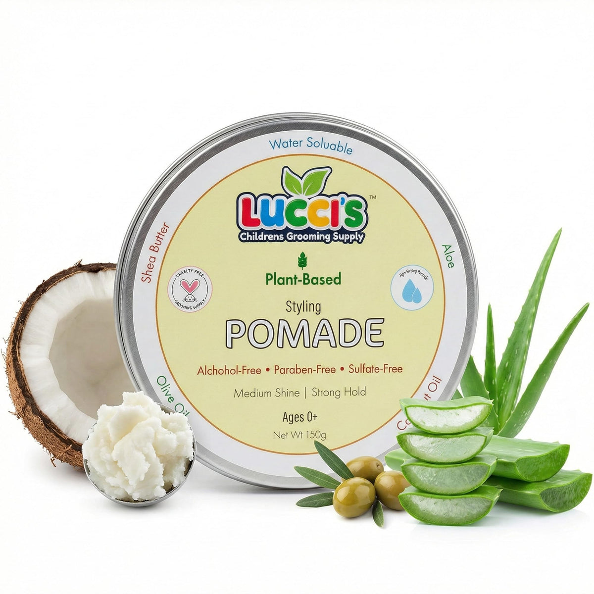LUCCI’S CHILDRENS GROOMING SUPPLY front tub showing 5oz label and benefits