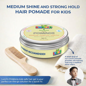 LUCCI’S CHILDRENS GROOMING SUPPLY next to coin to show compact 5oz size