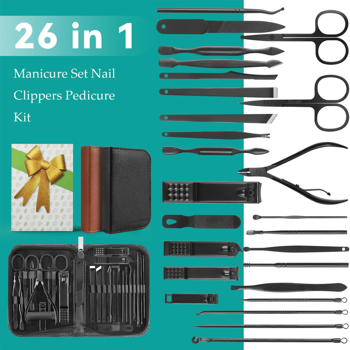 LUCK AROUND size comparison with hand illustrating compact 11x7x1.5cm portability