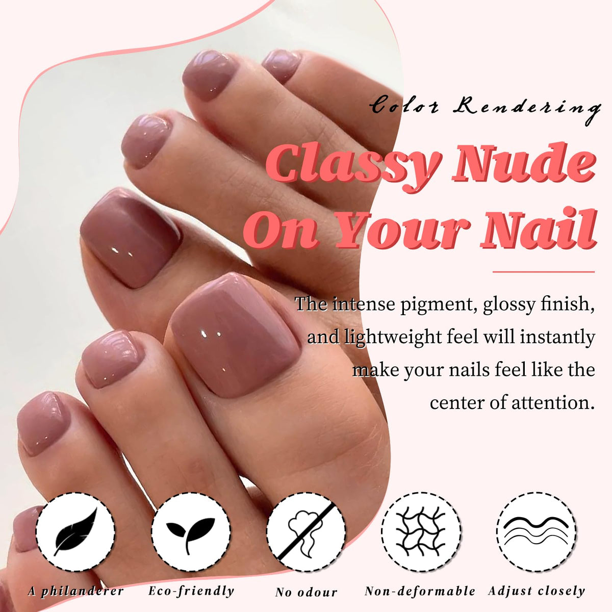 LuckForever close-up of short square coffee toe nail texture showing smooth finish and realistic profile