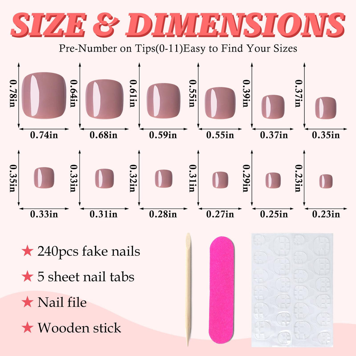 LuckForever open plastic case showing 168 coffee-brown toe tips and organized 12-size compartments
