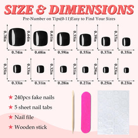 LuckForever layout of 12 sizes of black toe tips for perfect fit