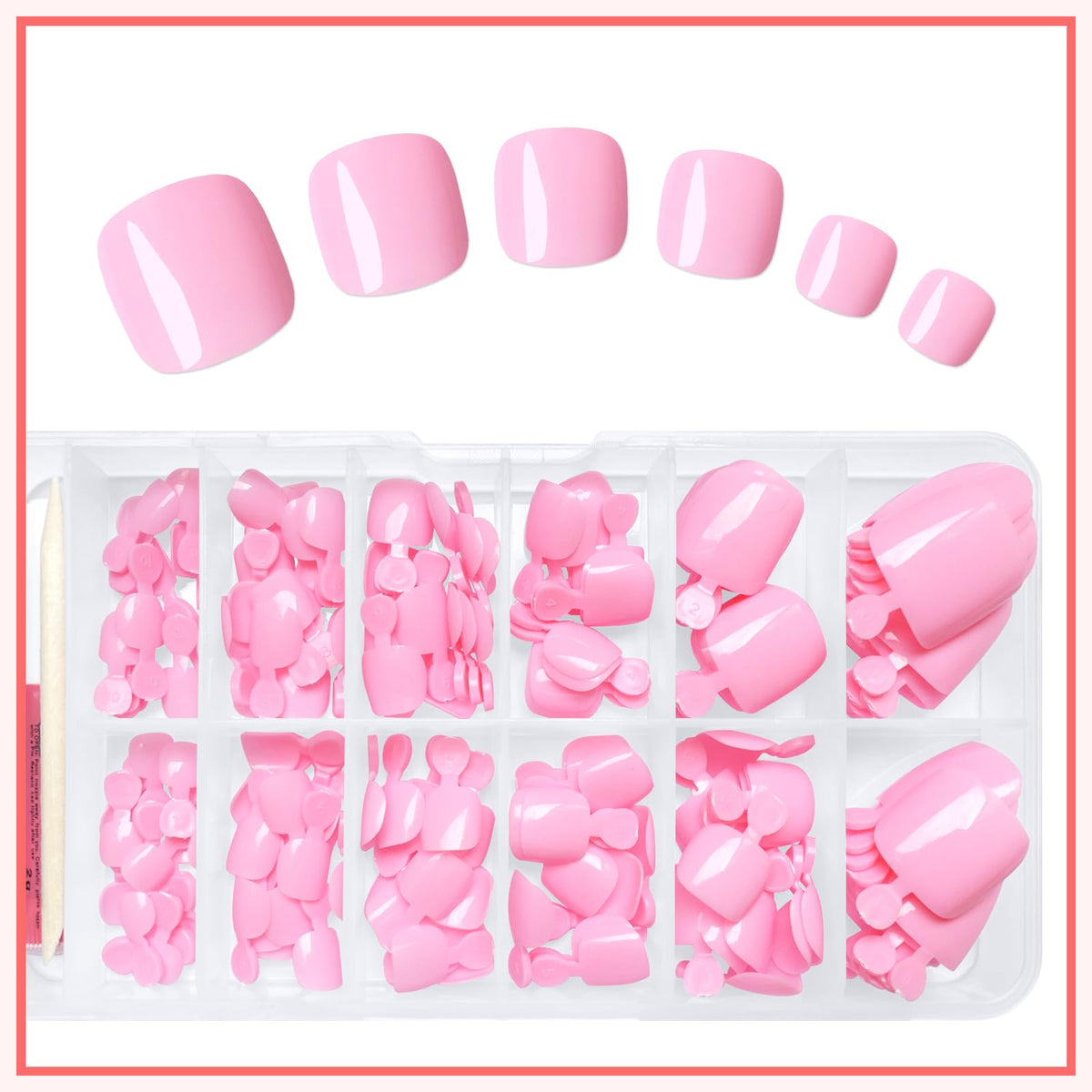 LuckForever press-on toenails worn on a foot model demonstrating polished pedicure look