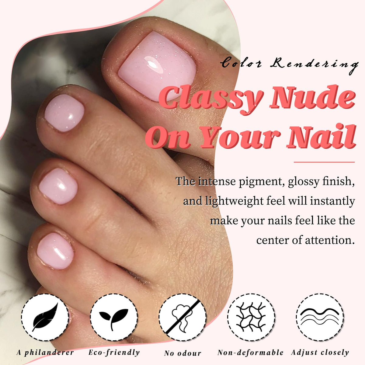 LuckForever toenails applied on feet demonstrating natural-looking pedicure
