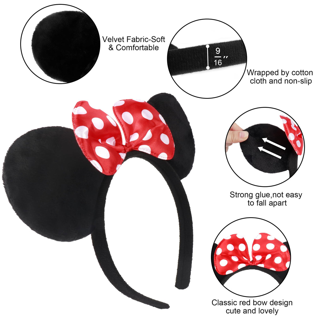 Lucky Will red bow detail on ear showing secure stitching and classic style benefit
