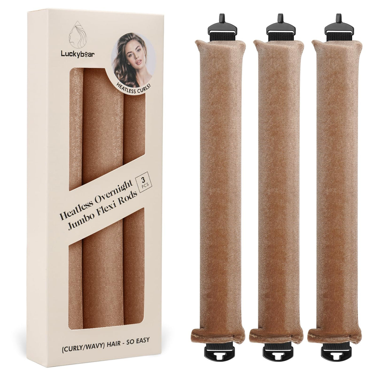 Luckybear front packaging showing three khaki jumbo rods and easy storage benefit