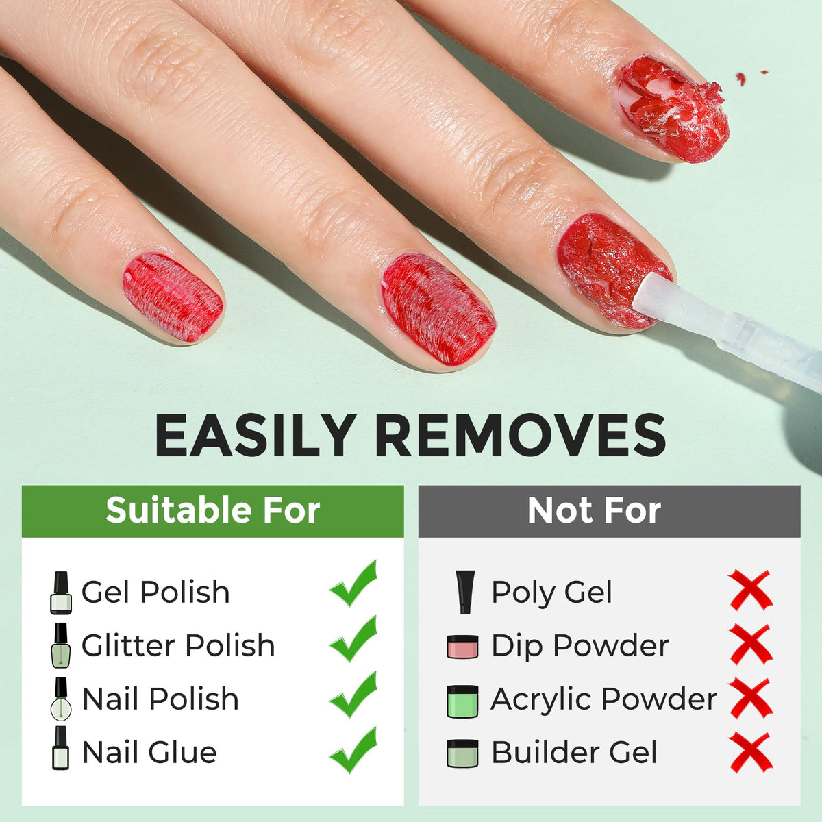 Luckyfairy application demo on nail illustrating fast lift and easy removal benefit