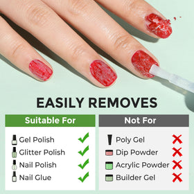 Luckyfairy application demo on nail illustrating fast lift and easy removal benefit