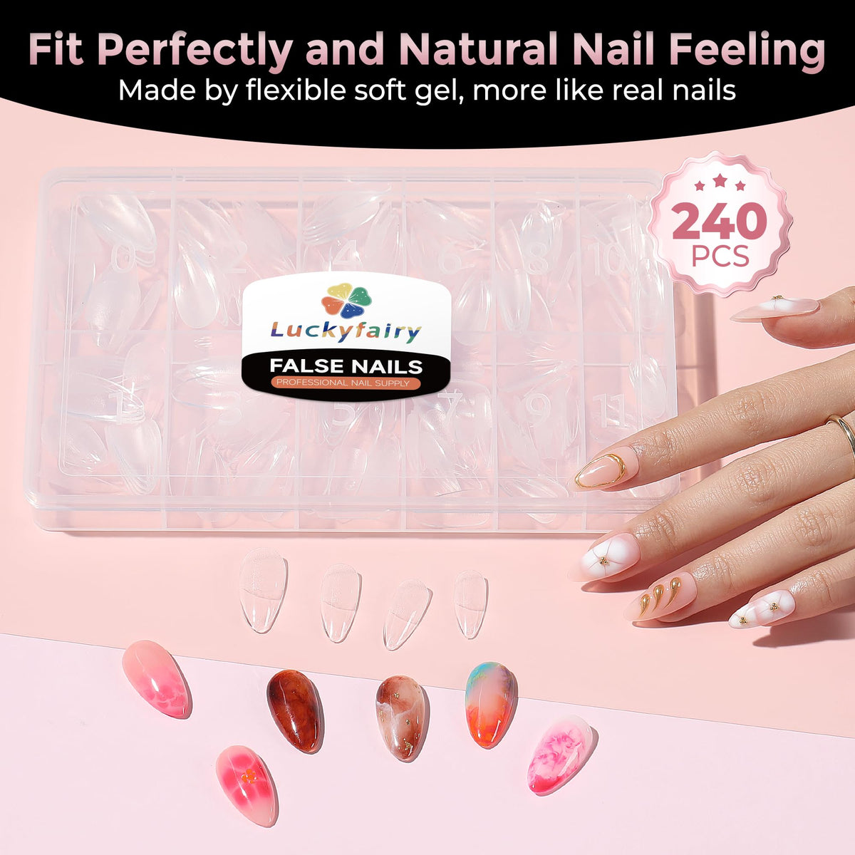 Luckyfairy tip applied with glue illustrating easy, secure attachment