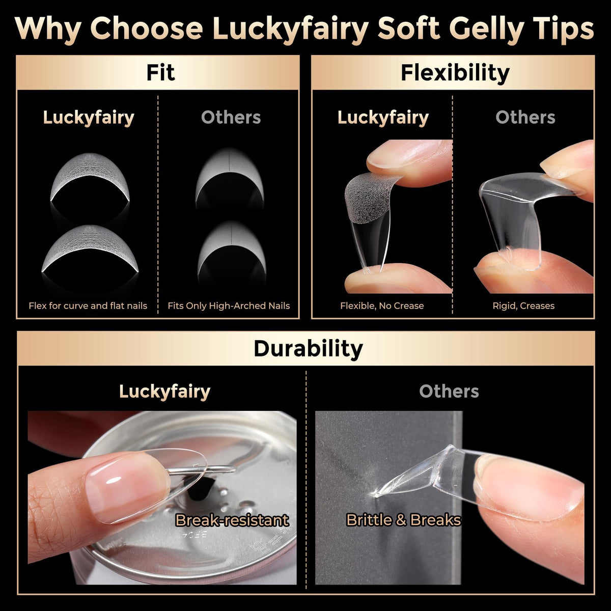 Luckyfairy applied press-on nails on hand showing natural finish benefit