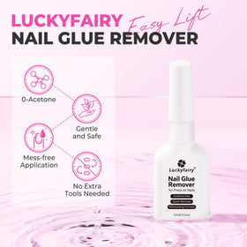 Luckyfairy before-and-after shot removing sticky residue to reveal clean natural nail