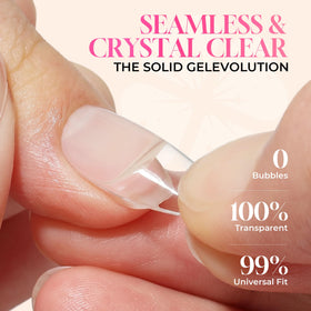 Luckyfairy cured finish on an acrylic extension showing crystal-clear long-lasting bond