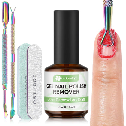 Luckyfairy kit front packaging showing complete remover set and tools for quick gel removal