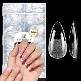 Luckyfairy front packaging showing 504-piece almond tips and kit benefit