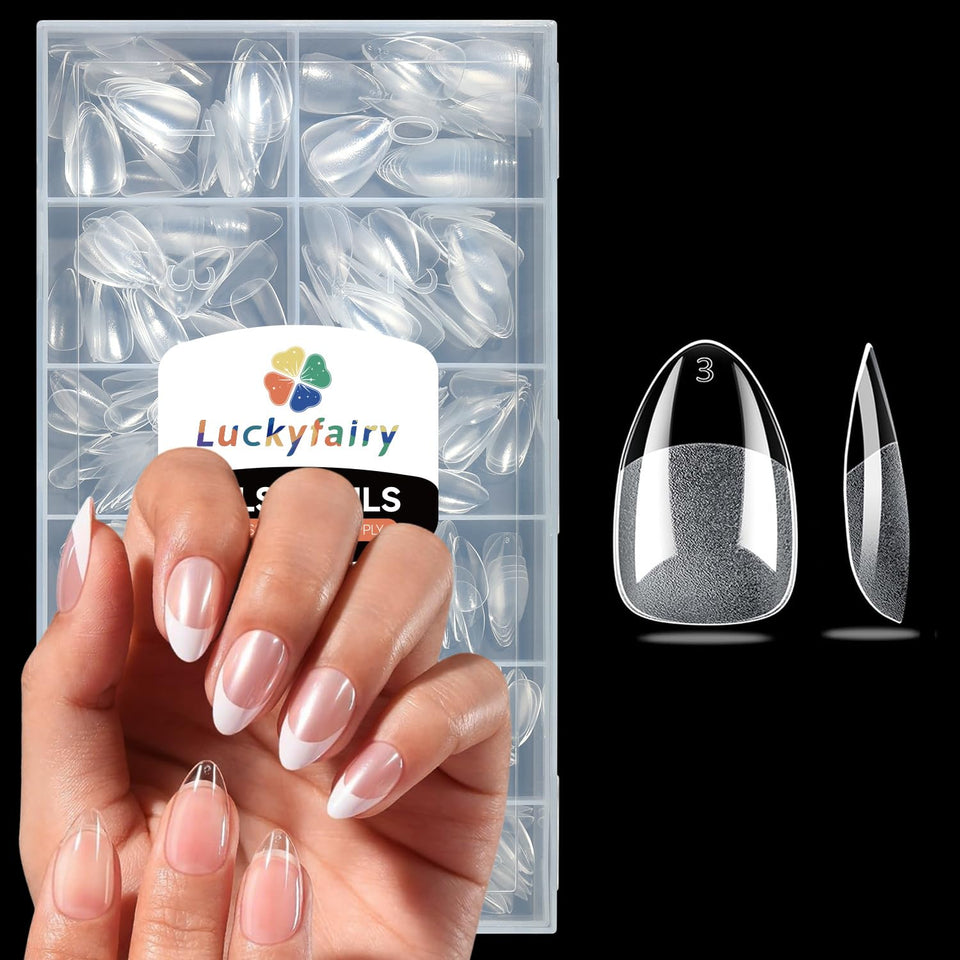 Luckyfairy front packaging showing 240 short almond tips for easy selection