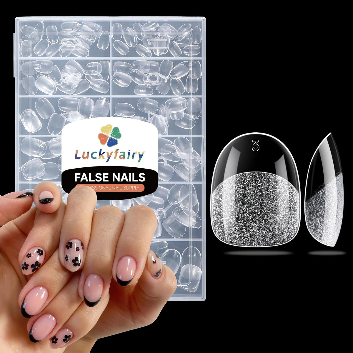 Luckyfairy front packaging showing 240 short oval tips and convenience