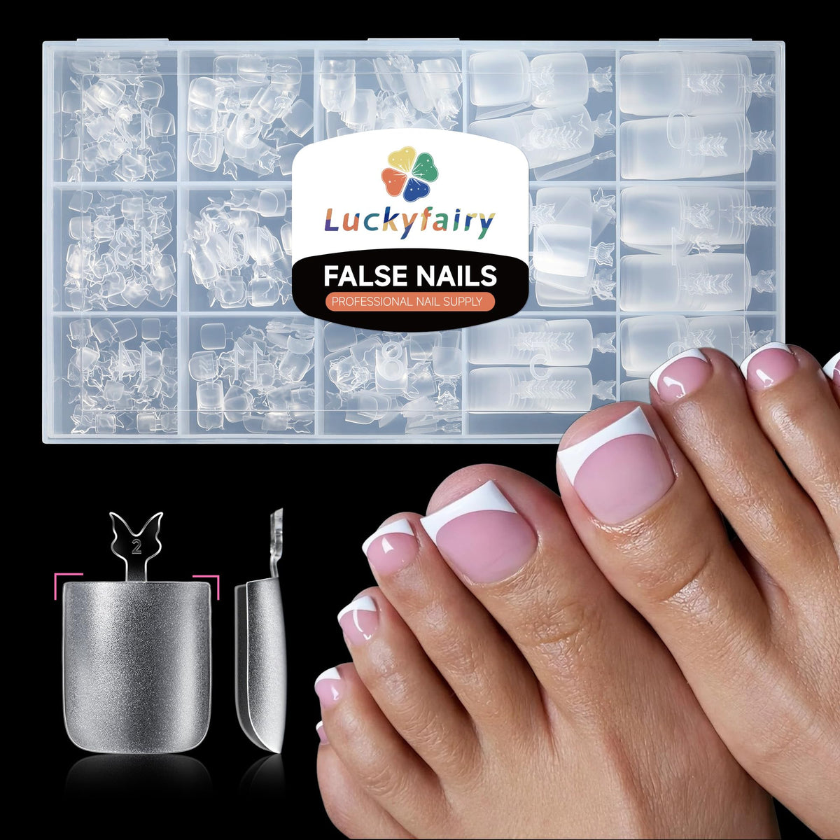 Luckyfairy front packaging showing 240-piece toe tips for easy pedicures
