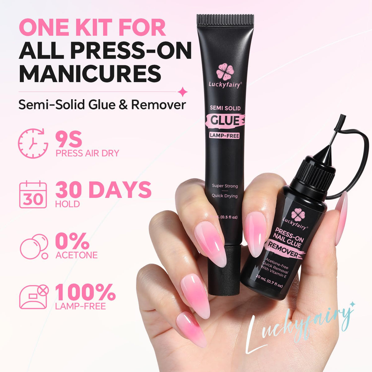 Luckyfairy glue tube nozzle close-up for precise, mess-free application benefit