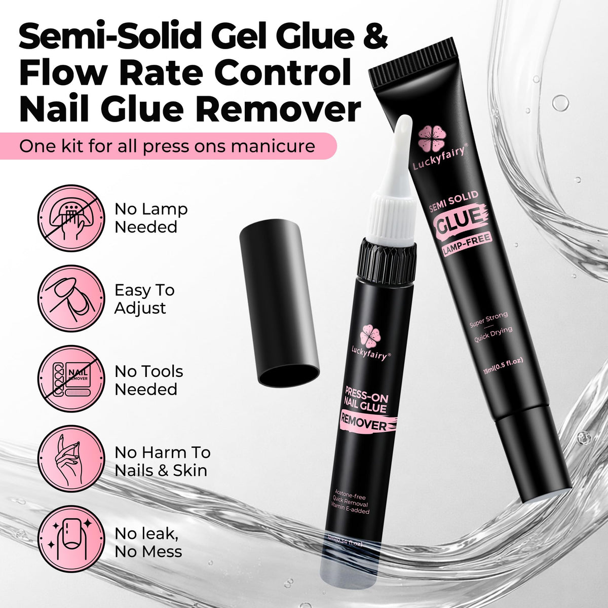 Luckyfairy glue tube close-up highlighting precision valve for mess-free control