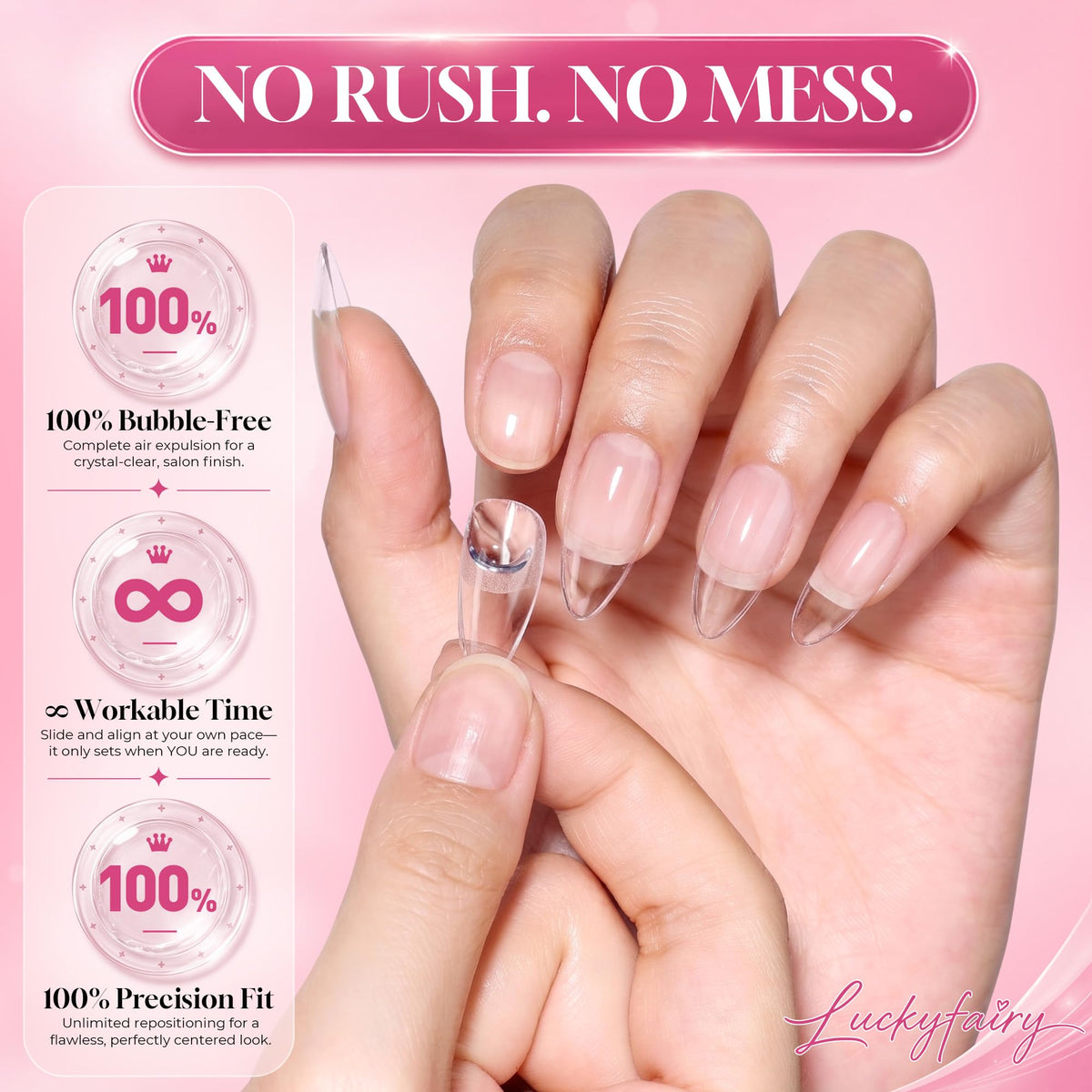 Luckyfairy label and ingredients panel highlighting low-odor, safe formulation benefit