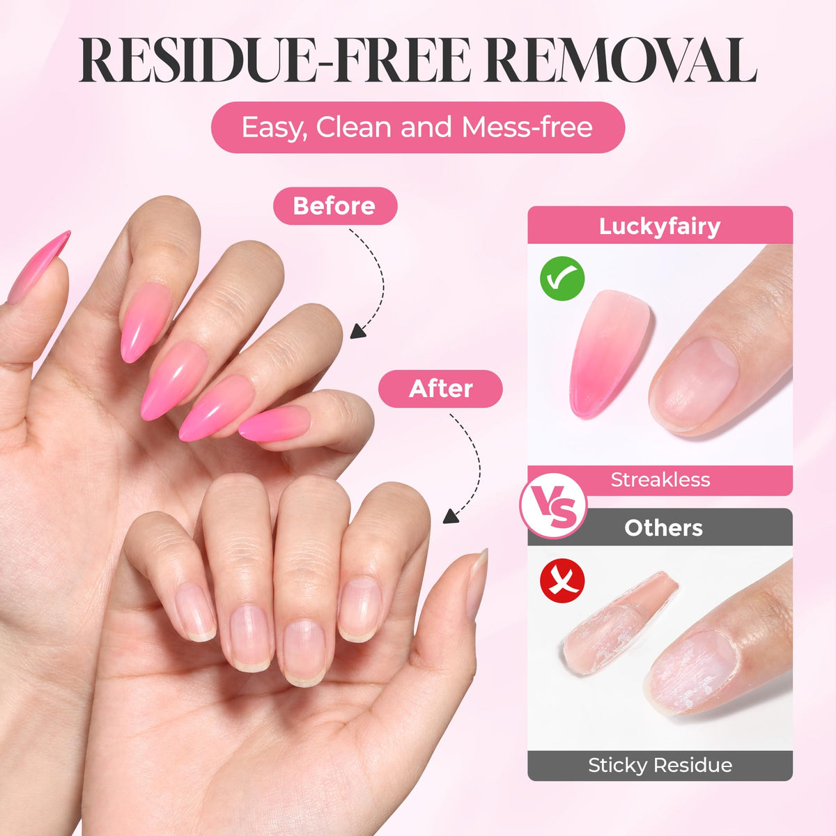 Luckyfairy label close-up highlighting acetone-free nourishing ingredients