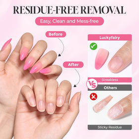 Luckyfairy label close-up highlighting acetone-free nourishing ingredients