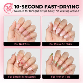 luckyfairy press-on nails application showing quick ten-second set benefit