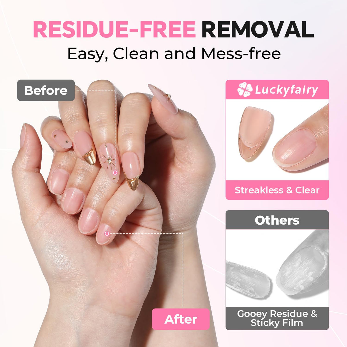 Luckyfairy remover droplet on cotton pad illustrating targeted, low-waste removal