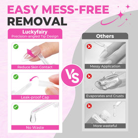 Luckyfairy remover droplet visible on tip demonstrating controlled dispensing and minimal waste