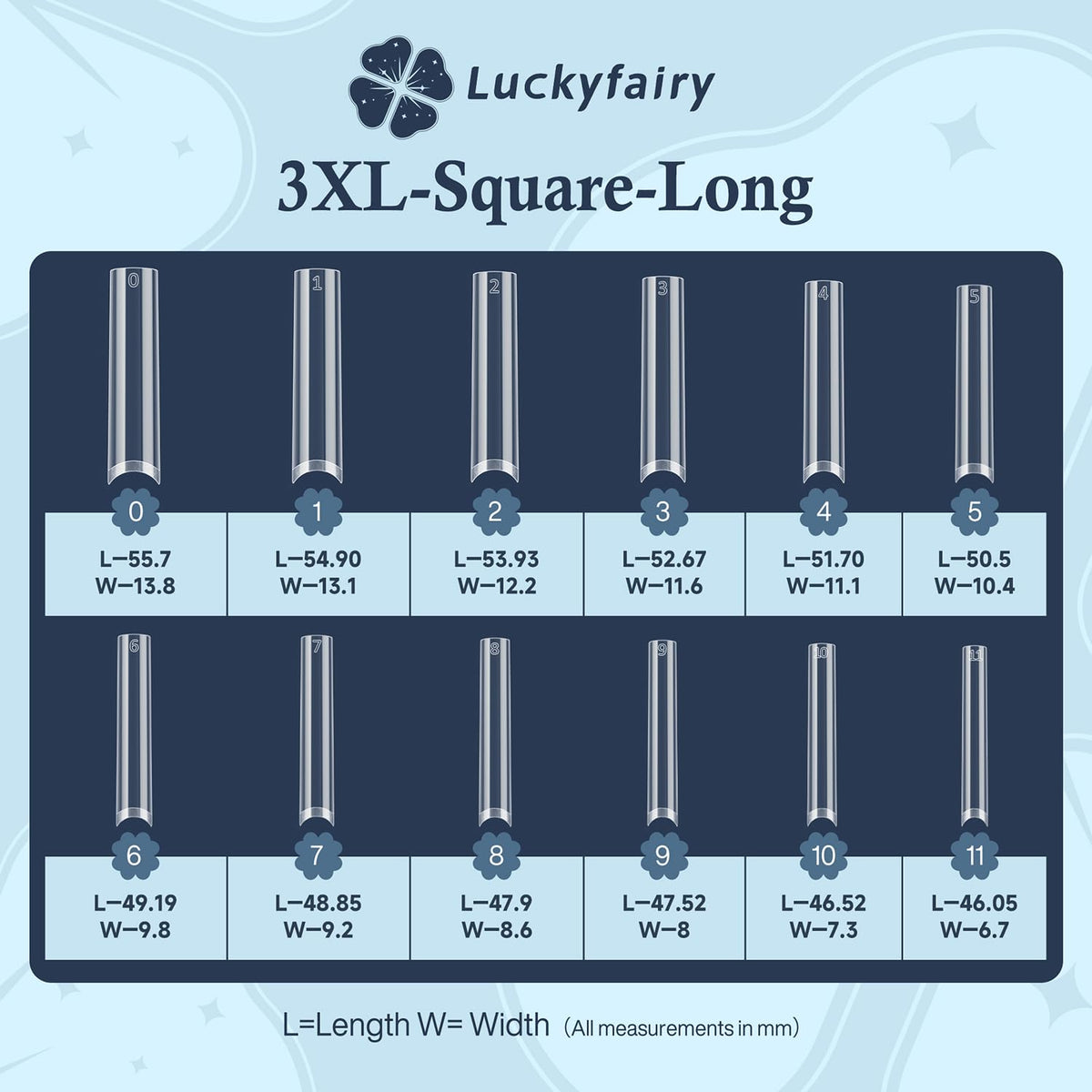 Luckyfairy scale comparison on a model hand showing length and benefit: visual size guide
