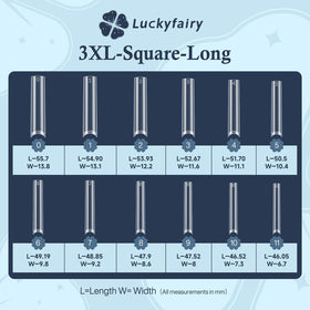 Luckyfairy scale comparison on a model hand showing length and benefit: visual size guide