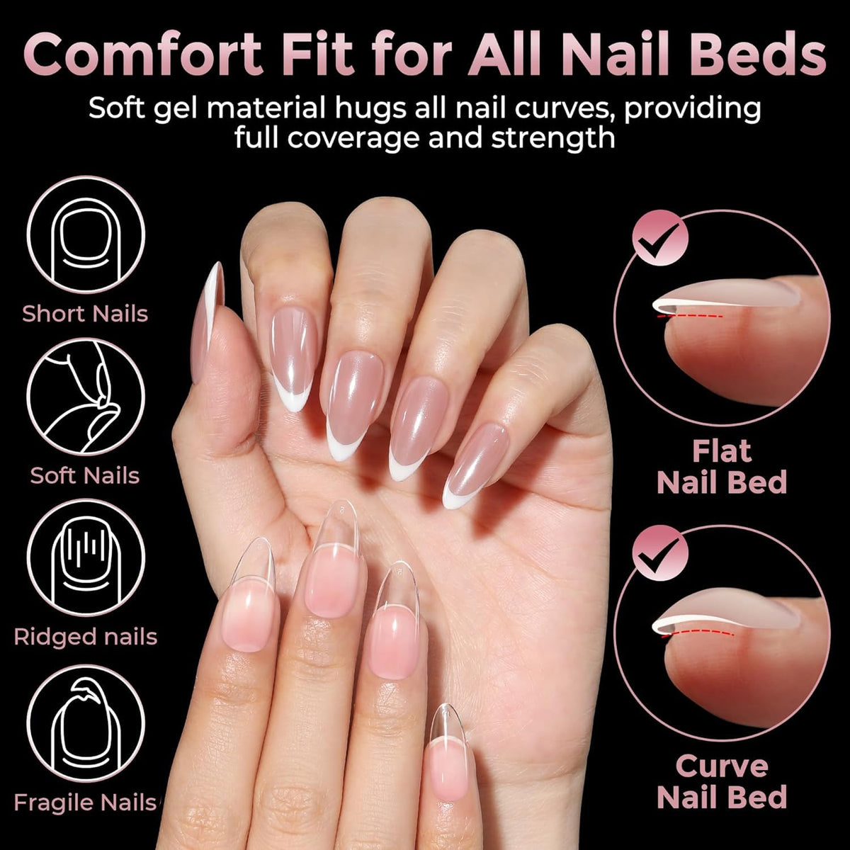 Luckyfairy soft gel tip bending to show flexible, comfortable wear
