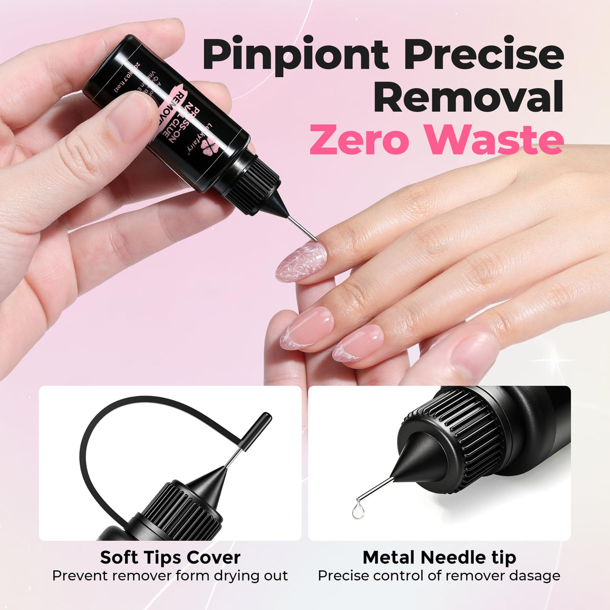 Luckyfairy formula drop on nail demonstrates fast dissolving and gentle action