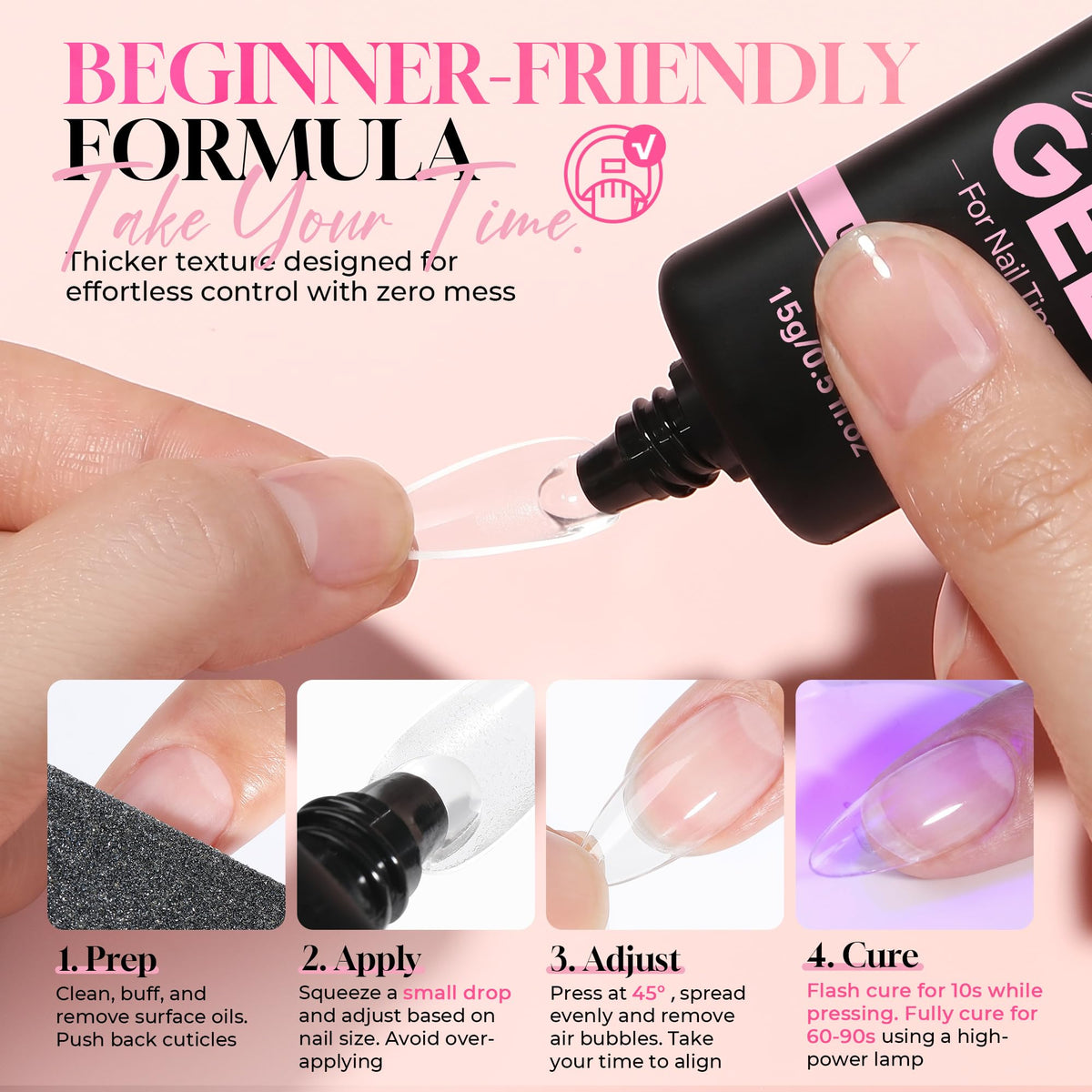 Luckyfairy tube nozzle dispensing a pea-sized drop for mess-free application control