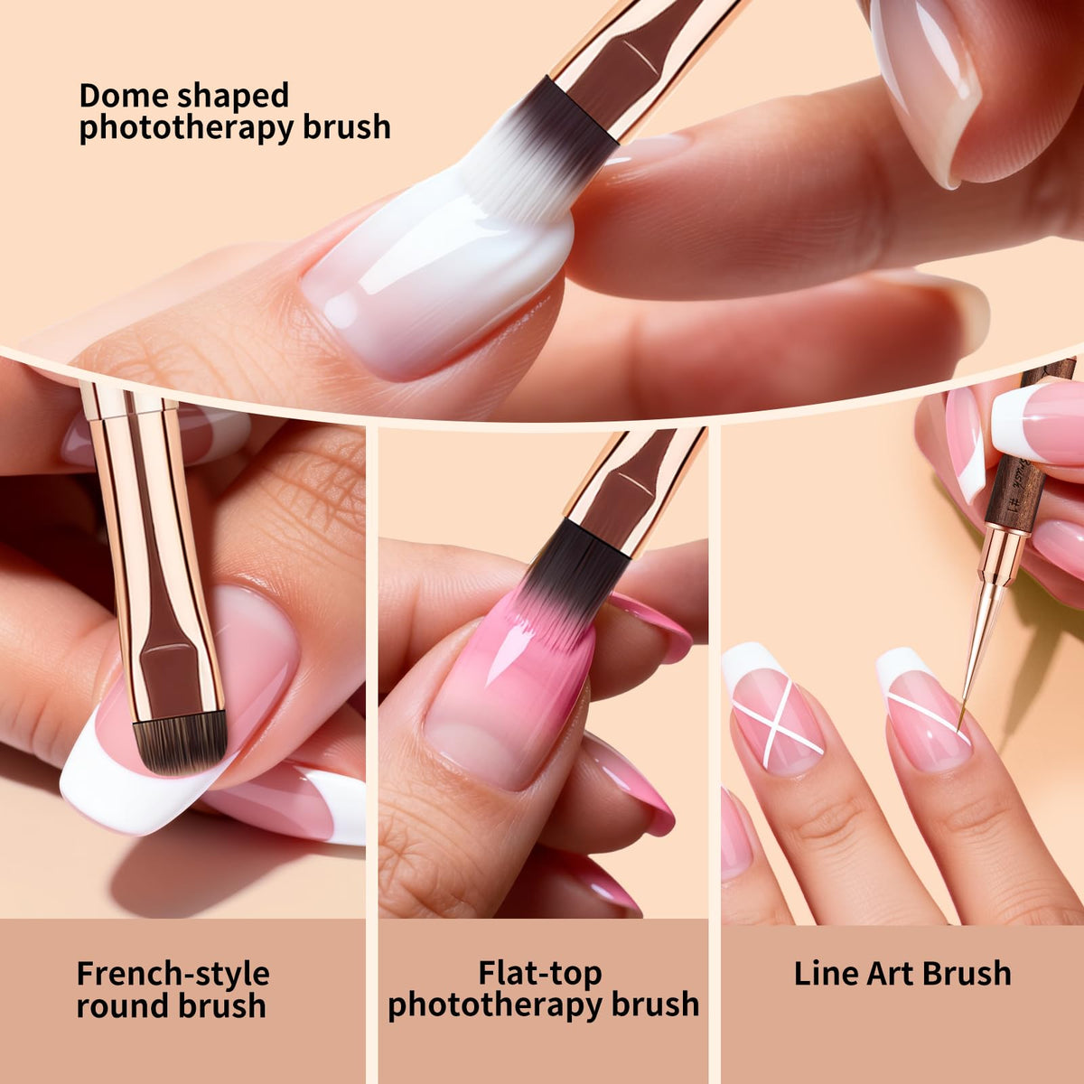Lucoffeoi detailed shot of round, square, French tip and liner ends