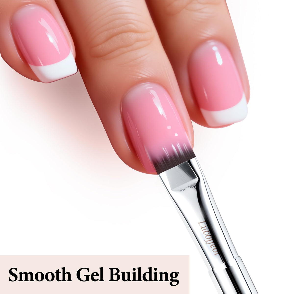 Lucoffeoi brush creating French tip on a nail for crisp smile line benefit