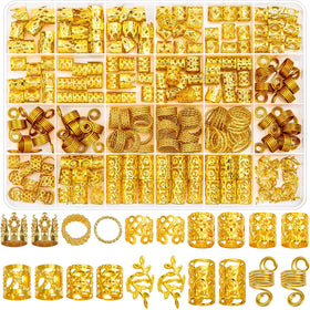 Lucomb front packaging showing 220-piece gold hair jewelry set and organized box