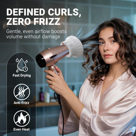 Ludvento diffuser attached to dryer in use for enhanced curl definition