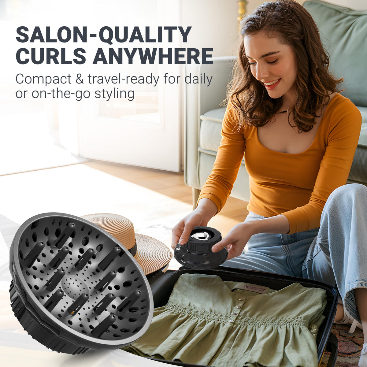 Ludvento in use on curly hair demonstrating enhanced curl definition and reduced frizz