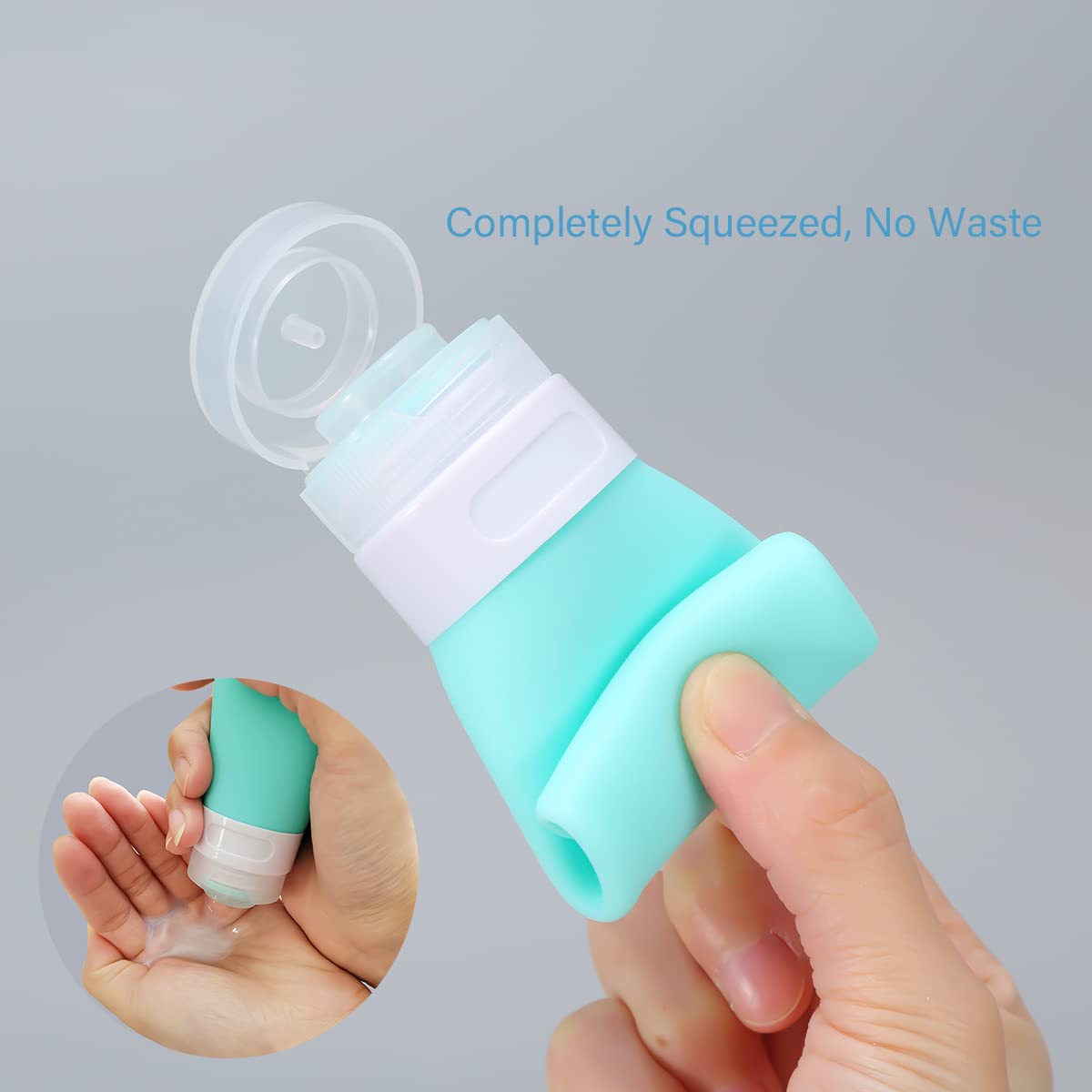 LUFEVRM hand squeezing soft silicone bottle to dispense product easily