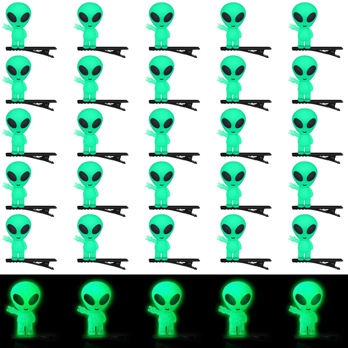 Luinabio front packaging showing 30 green alien glow clips, ideal for parties