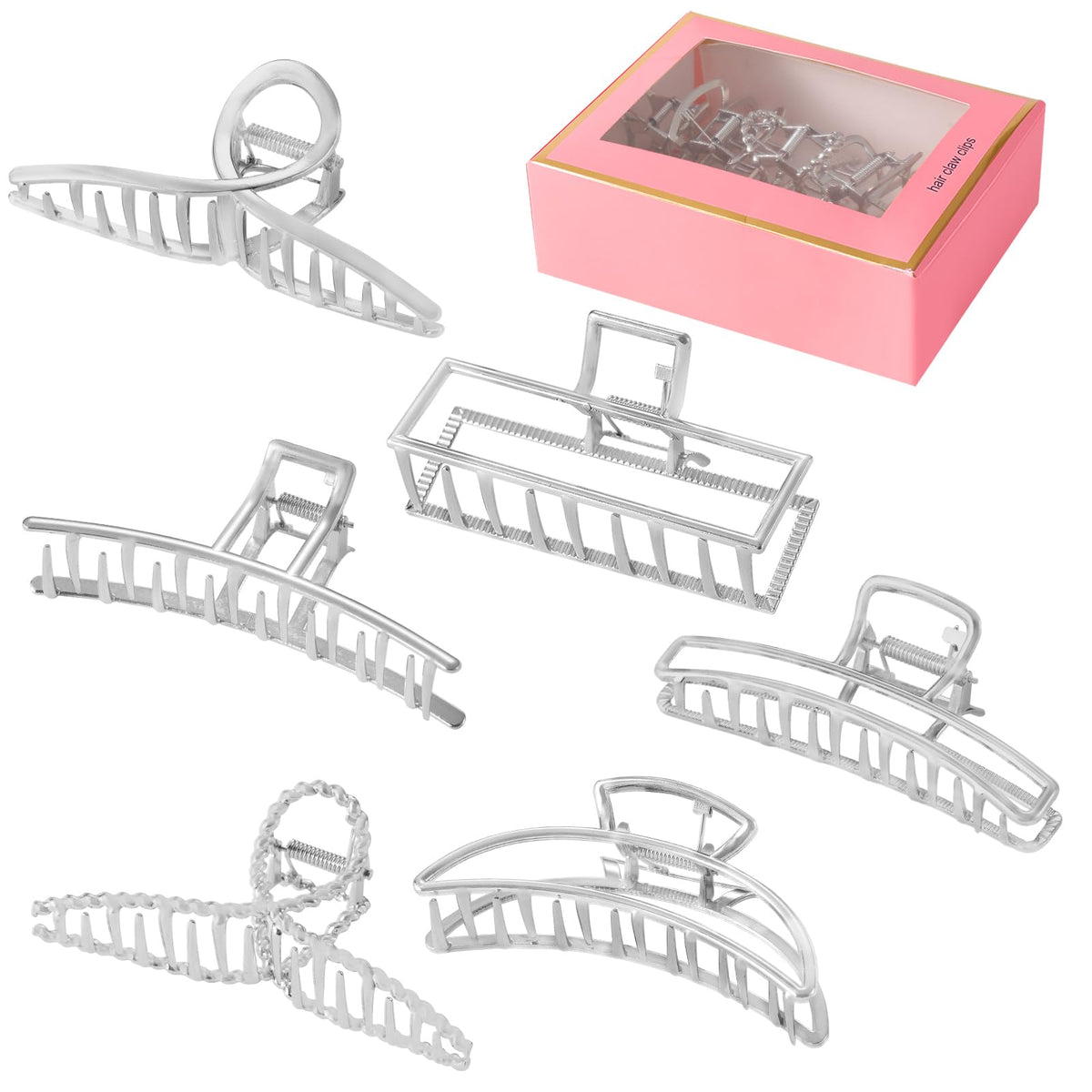 LUKACY front view of six silver clips showing polished finish and uniform set