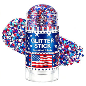 Lulesi glitter stick front packaging showing triple red white blue design and portability