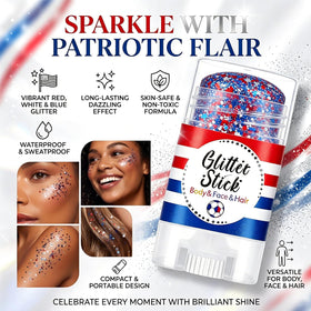 Lulesi glitter used at hair roots and in a braid adding patriotic color and durable shimmer